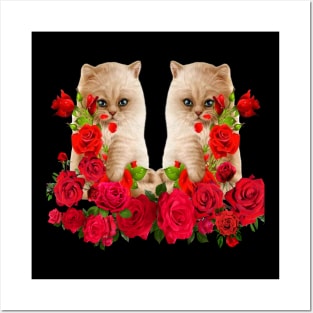 Cats And Roses Posters and Art